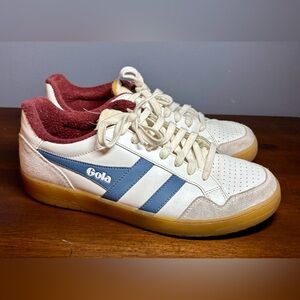 Gola Men's White and Blue Sneakers with Red Accents - Size 9